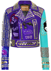 Misfits Horror Punk Biker Jacket – Handmade Gothic Clubwear with Steampunk Studs, Adicts & Aus Rotten Patches, Custom Leather